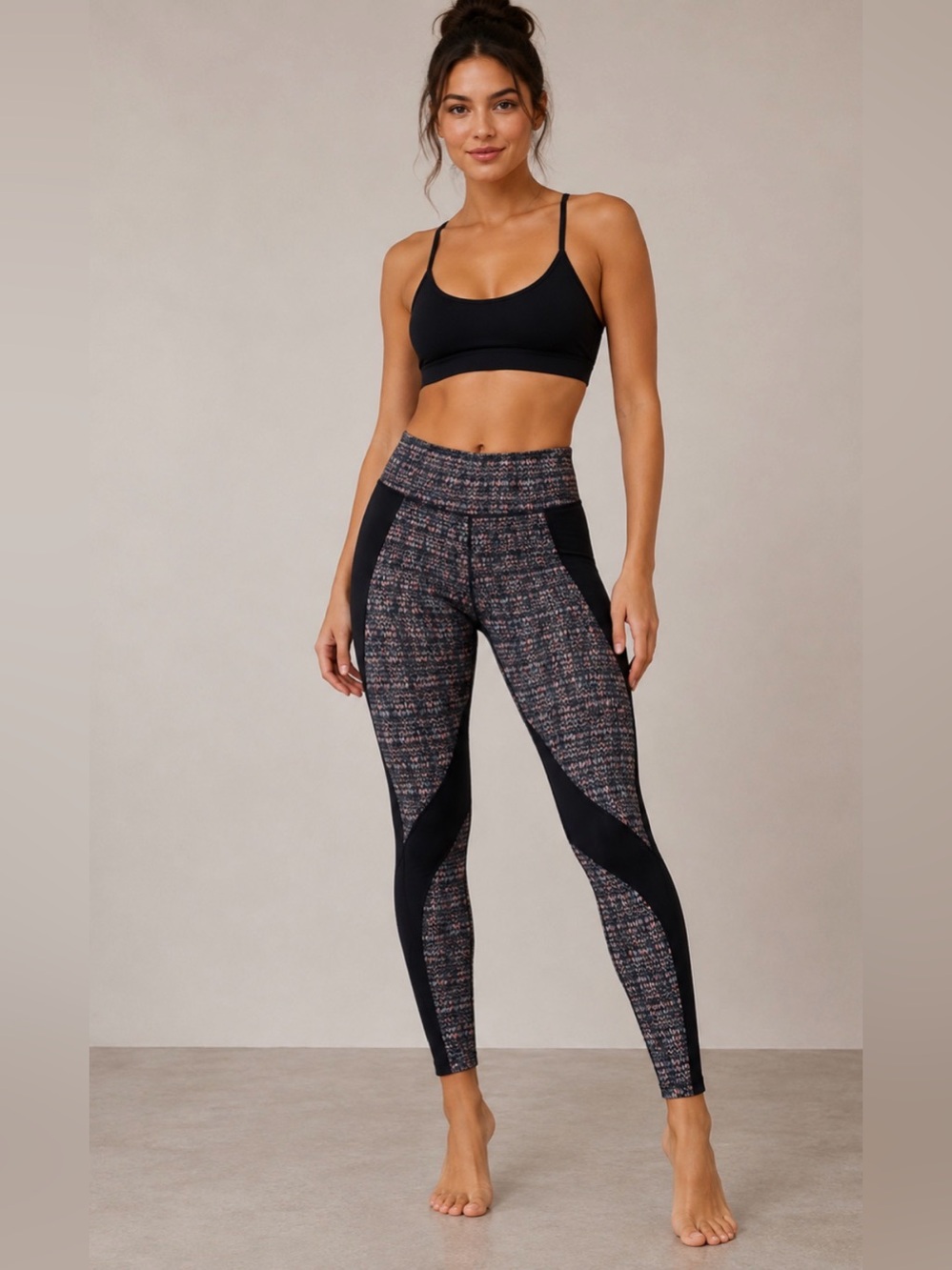 Free People High-Rise Textured Black & Taupe Performance Leggings